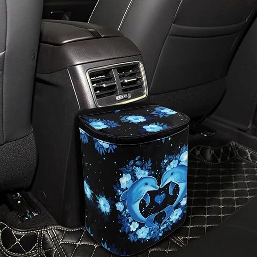 BIGCARJOB Neon Dolphin Car Trash Bag Car Trash Interior Accessories for Back Seat Headrest Car Trash Bin Hanging Trash Bag for Car Garbage Can,Portable Car Trash Bag