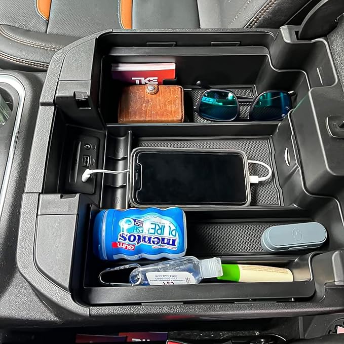 Center Console Organizer Compatible with 2020-2023 Silverado/Sierra 2500/3500HD/ 2019-2022 Chevy Silverado 1500 / GMC Sierra 1500 Accessories - Full-Coverage Insert Tray, ABS material Black