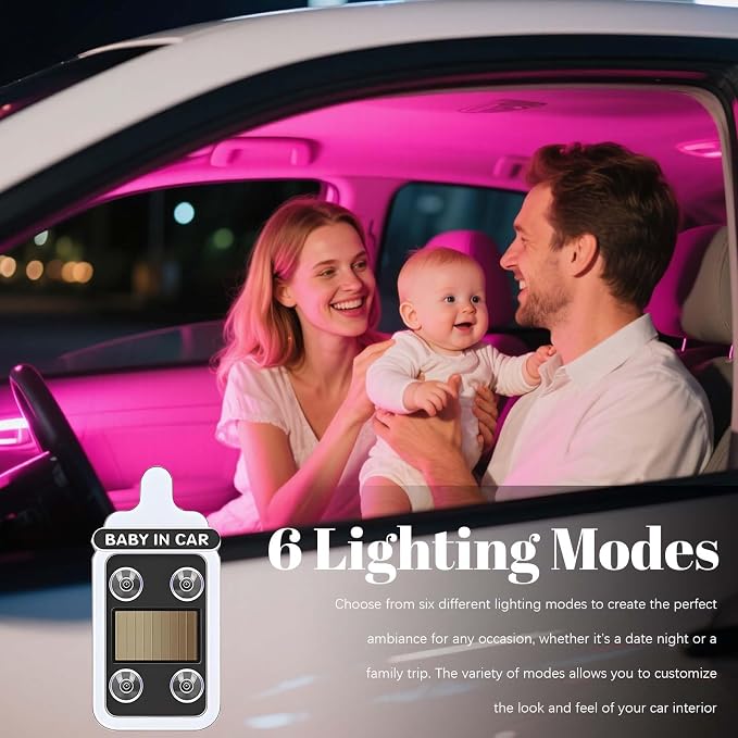 Car LED Ambient Light - Baby Bottle Design for Side and Rear Windows, 6 Modes, Solar Powered, Auto On/Off, 500mAh, Car Gift (Blue)