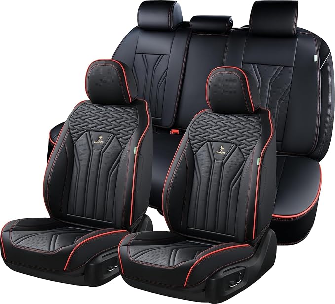 FLORICH Rear Seat Covers Leather Car Seat Covers Waterproof Back Seat Cover Automotive Seat Covers Universal Seat Cushion Protector for Most Cars Trucks SUV-Black&Red Line