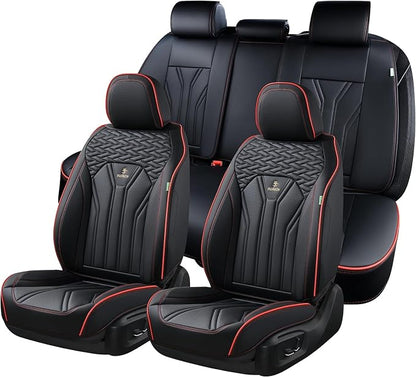 FLORICH Rear Seat Covers Leather Car Seat Covers Waterproof Back Seat Cover Automotive Seat Covers Universal Seat Cushion Protector for Most Cars Trucks SUV-Black&Red Line