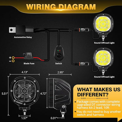 Auxbeam P4 Series 4 Inch 90W Round LED Offroad Lights, Spot Beam LED Pods Off-Road Spotlights, 4x4 4WD Driving Light Bar A-Pillar Bumper Grille Hood Mount, Pair