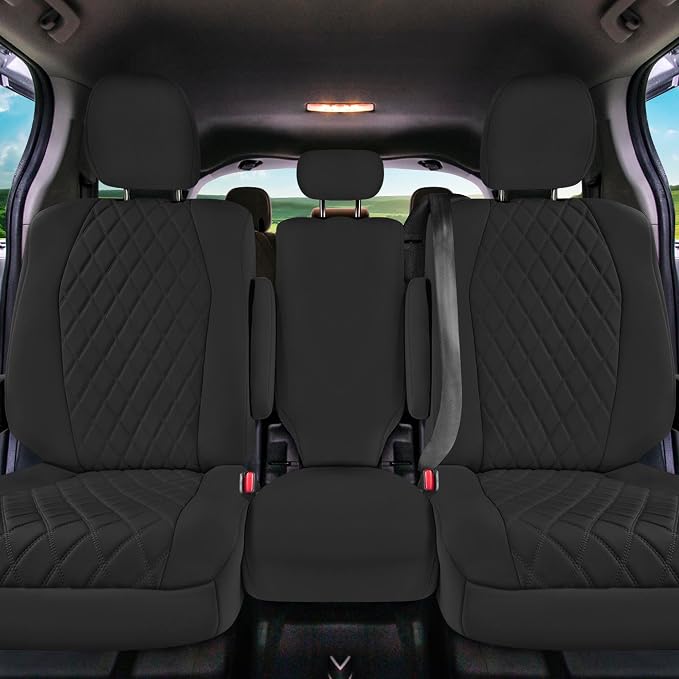 FH Group Custom Fit Car Seat Covers Specifically Made for Toyota Sienna 2011-2020, Car Seat Cover 2nd Row Set, 8 Seater Automotive Seat Covers in Black Neoprene, Waterproof and Washable Seat Covers