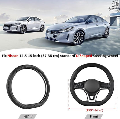 West Llama Customized Auto Car Steering Wheel Cover for Nissan,D Shaped Steering Wheel Cover for Rogue,Altima,Kicks (D-Shaped-Black)