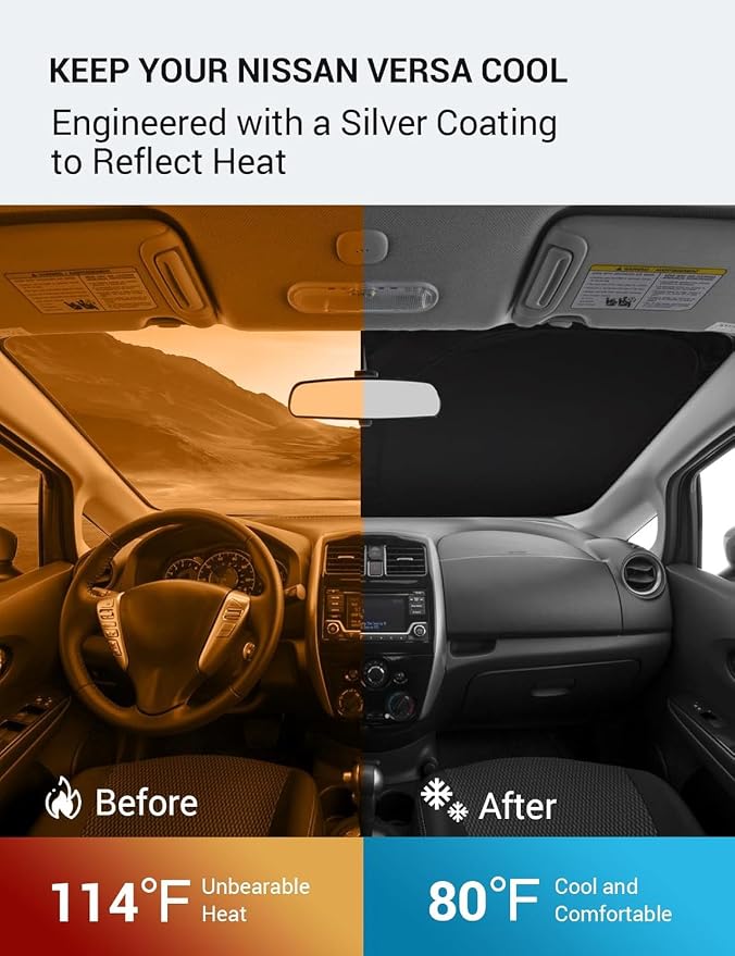 Proadsy 2026 Upgrade Windshield Sun Shade Custom Fit 2012-2018 Nissan Versa Foldable Front Sunshade Protector Sun Visor Blocks UV Rays Keep Car Cooler