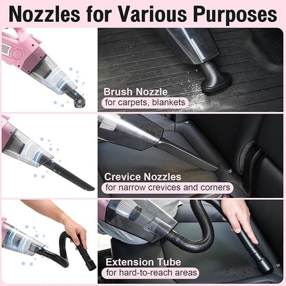 Pink Car Cleaning Kit, 25Pcs Detailing Kit Interior with 4-in-1 Power Handheld Vacuum Cleaner, Detailing Brush Set, 2-in-1 Windshield Cleaner Tool, Car Accessories for Cleaning, Gift for Women