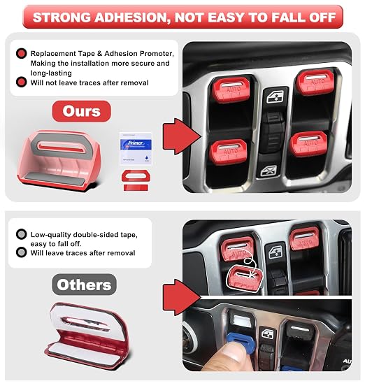 Fits for JL Jeep 4 PCS Upgrade Window Switch Button Cover Compatible with Jeep Wrangler JL JLU 2026 2025 2024 2023 2022 2021 2020 2019 2018 & Gladiator JT 2020-2026 Interior Accessories (Bright Red)