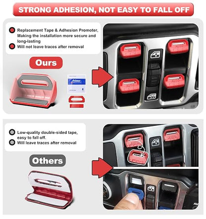 Fits for JL Jeep 4 PCS Upgrade Window Switch Button Cover Compatible with Jeep Wrangler JL JLU 2026 2025 2024 2023 2022 2021 2020 2019 2018 & Gladiator JT 2020-2026 Interior Accessories (Bright Red)