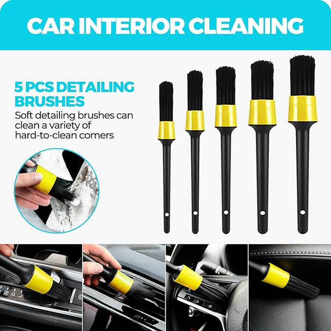 ALFLOD 30Pcs Car Detailing Kit, Car Detailing Brush Set, Car Wash Cleaning Kit, Car Dusters Extendable Handle Cleaning Exterior, Car Cleaning Gel, Car Cleaning Tools Kit for Interior, Exterior, Wheels
