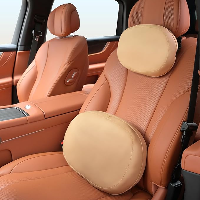 FLORICH Car Headrest and Lumbar Support Pillow for Car Office Chair, Double-Sided Skin-Friendly Suede & Leather Car Seat Pillow and Back Support, Pressure-Relieving Back Support for Car, Office Chair