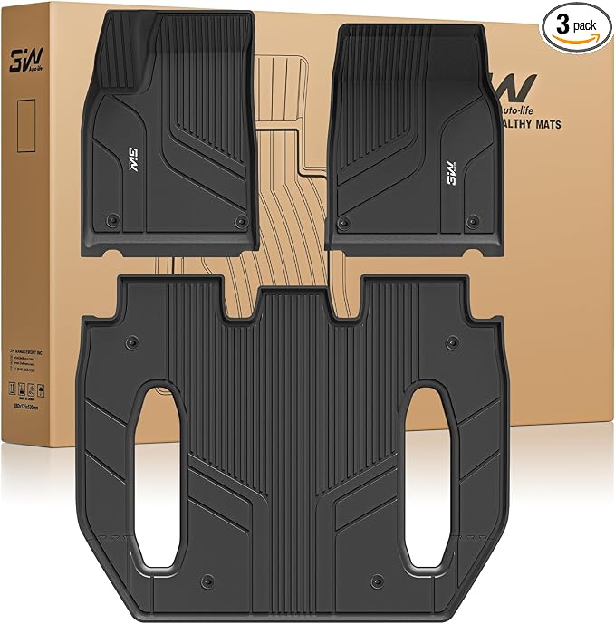 3W Floor Mats Fit for Tesla Model X 6 Seat 2021-2025 2026 All Weather TPE Custom Fit Floor Liners for 1-3 Rows Full Set Car Mats Black