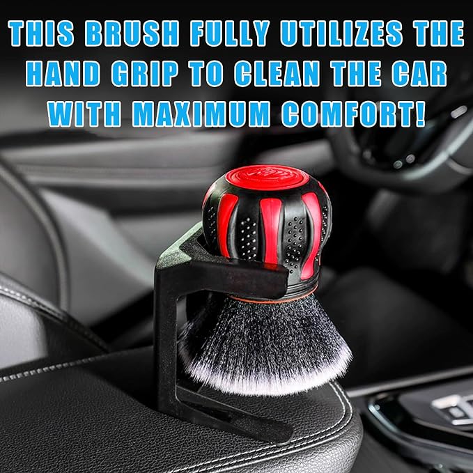 Ziciner Ultra Soft Detailing Brushes, Car XL Synthetic Brush Comes with Storage Rack, Auto Interior Dusting Brush Cleaning Tool Covers Large Area Inside or Outside Vehicles (Red)