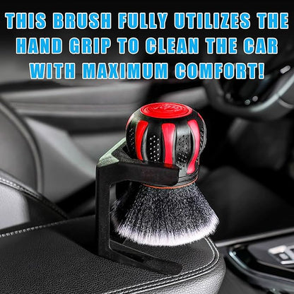 Ziciner Ultra Soft Detailing Brushes, Car XL Synthetic Brush Comes with Storage Rack, Auto Interior Dusting Brush Cleaning Tool Covers Large Area Inside or Outside Vehicles (Red)