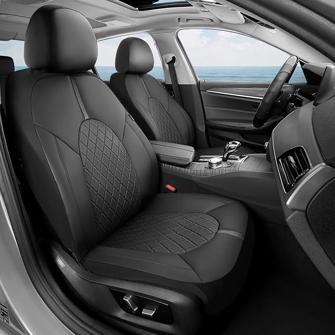 Coverado Seat Covers, Car Seat Covers Full Set, Black Front Seats Back Seat Cover, Seat Covers Non-Slip Seat Protectors Universal Fit for Most Cars (Black)