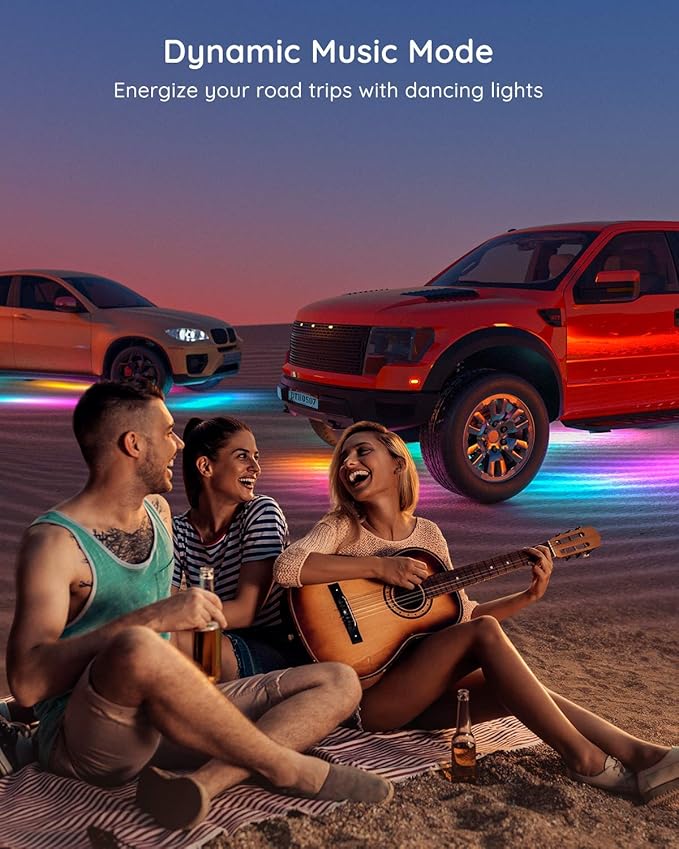 Govee Underglow Car Lights, 4pcs RGBIC Smart LED Lights for Cars with 16 Million Colors and 10 Scene Modes, App Control, Neon Accent Strip Lights for SUVs, Trucks, DC 12-24V