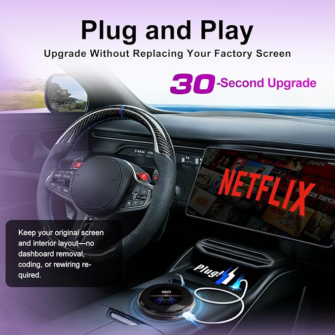 CarPlay Magic AI Box with 3.2” Touchscreen, Supports OEM Wired & Wireless CarPlay, Android 14 Wireless CarPlay & Android Auto for BMW, Mercedes, Audi, Porsche, Netflix YouTube, 4G LTE, Plug & Play