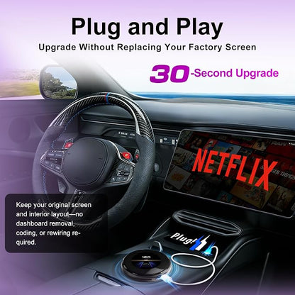 CarPlay Magic AI Box with 3.2” Touchscreen, Supports OEM Wired & Wireless CarPlay, Android 14 Wireless CarPlay & Android Auto for BMW, Mercedes, Audi, Porsche, Netflix YouTube, 4G LTE, Plug & Play