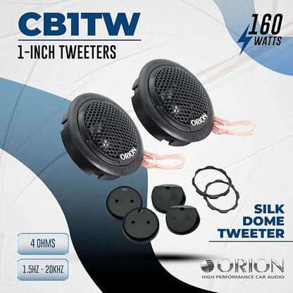 ORION Cobalt Series CB1TW 1” Silk Dome Tweeter | Surface/Flush/Angle Mount, 40W RMS, 160W Max - Pro Car Audio Tweeter (Pair)