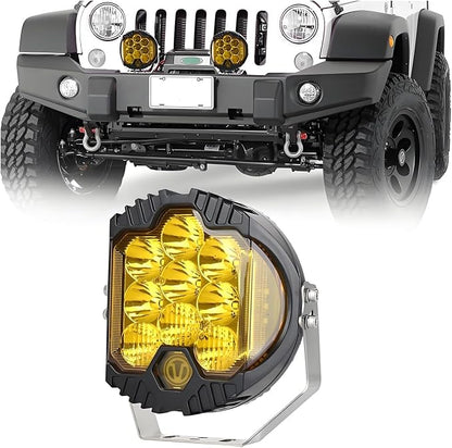 7 Inch 90W Amber Yellow LED Driving Light Compatible with Wrangler Off Road Vehicle ATV UTV Cart Lighting Trucks Pickup F150 Work Light, Pack of 1