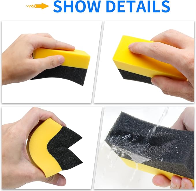 6 Pcs Tire Applicator Dressing Shine Sponge, Tire Dressing Applicator Pads, Color Polishing Sponge for Car Glass, Painted Steel & Porcelain