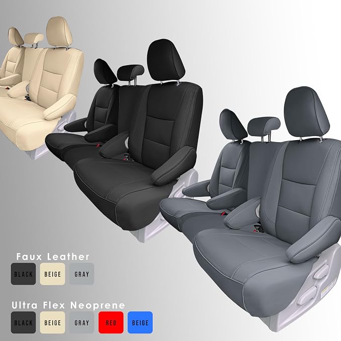 FH Group Custom Fit Car Seat Covers Specifically Made for 2011-2020 Toyota Sienna 8 Passenger, 2nd Row Solid Beige Faux Leather, Automotive Seat Covers, Waterproof and Washable Seat Covers