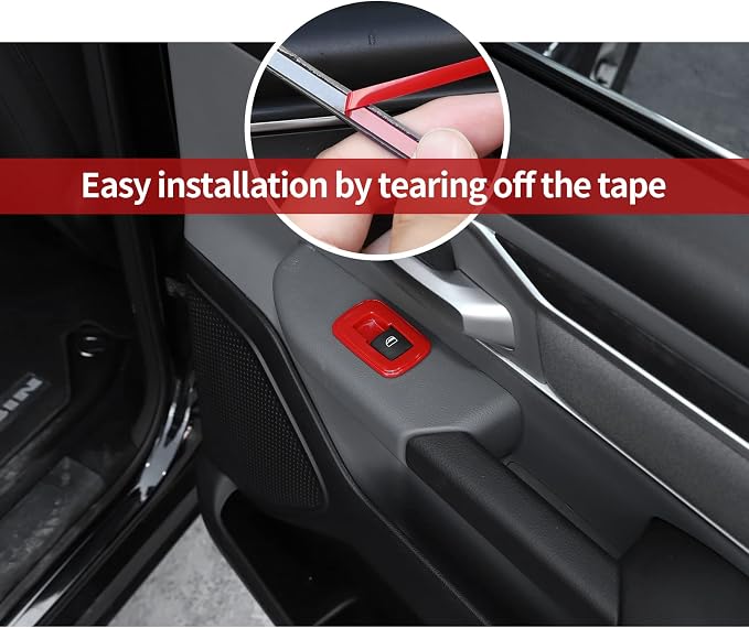 Window Lift Switch Cover Interior Button Trim Kit Compatible with 2018-2025 Dodge RAM (Red)