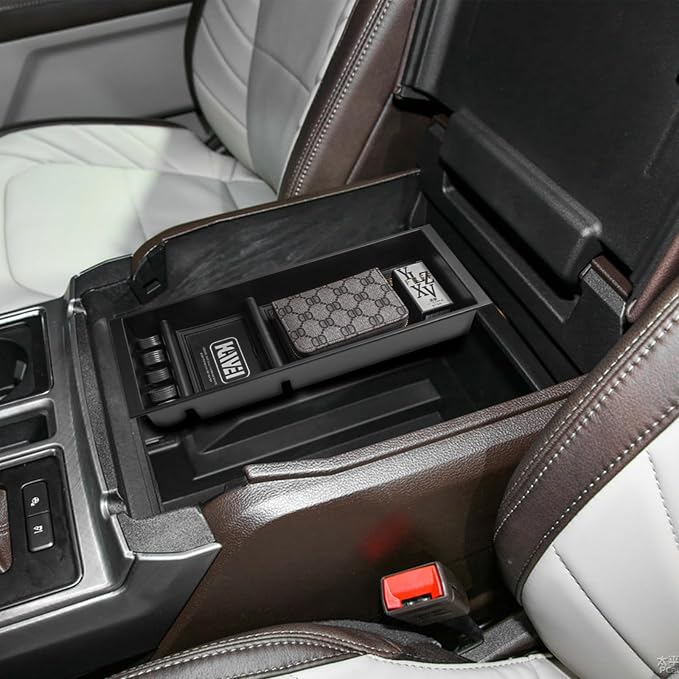 HGWEI Center Console Organizer Compatible with Ford F150 2015-2020, 2017-2022 F250 F350 F450, 2018-2024 Expedition Accessories, Insert Tray Armrest Storage Box, Full Console w/Bucket Seats ONLY, Black