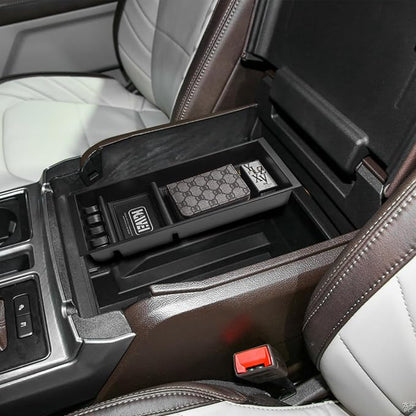 HGWEI Center Console Organizer Compatible with Ford F150 2015-2020, 2017-2022 F250 F350 F450, 2018-2024 Expedition Accessories, Insert Tray Armrest Storage Box, Full Console w/Bucket Seats ONLY, Black