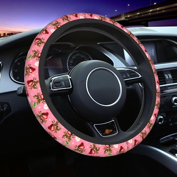 Cherry Flower Steering Wheel Covers Non Slip Neoprene Universal 15 Inch Steering Wheel Protector Car Cover for Men Women