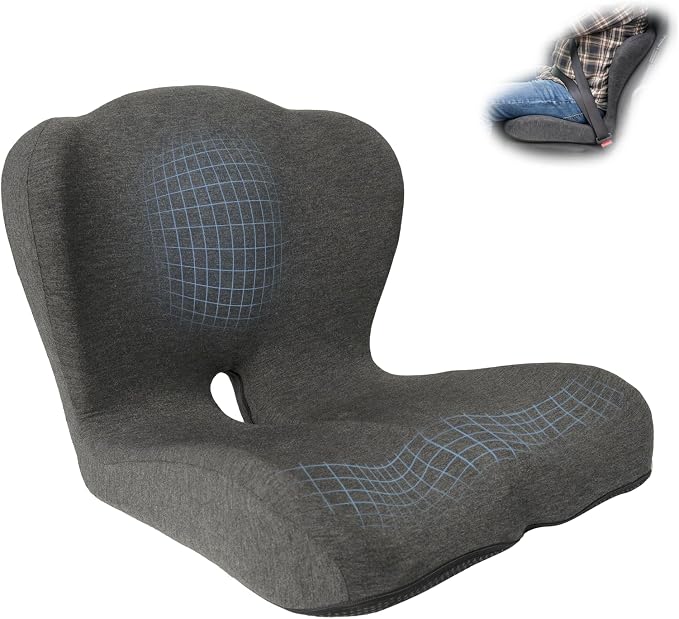 Memory Foam Seat Cushion,Office Chair Cushion with Lumbar Support for Back Pressure Relief, Car Seat Cushion with Adjustable Strap,Sciatica Pad Cushions for Car,Truck, Desk (Black)