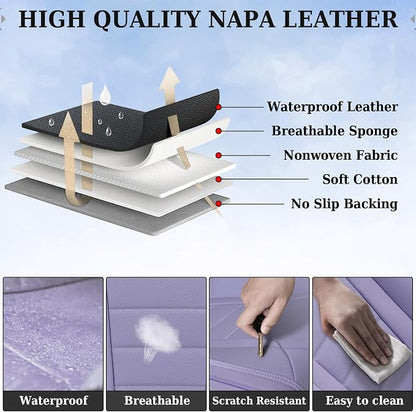 Coverado Car Seat Covers Front, Seat Covers for Cars, Waterproof Car Seat Cushions, 2-Pack Leather Carseat Seat Protectors, Universal Seat Covers Fit for Most Sedans SUV Pick-up Trucks(Purple)