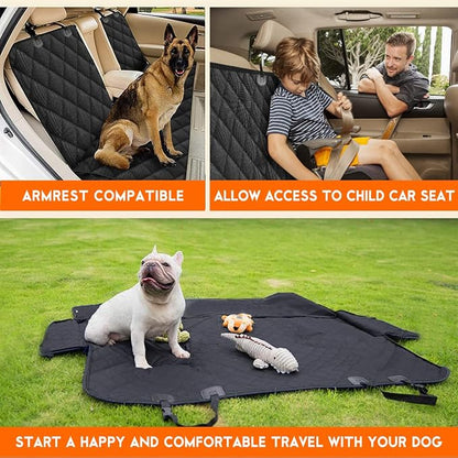 Yuntec Dog Car Seat Cover, Back Seat Cover for Dogs Pet Car Seat Protector Waterproof Rear Seat Cover Durable Car Seat Cover, fits Middle Armrest for Most Cars SUVs Trucks (53” Width)- Black