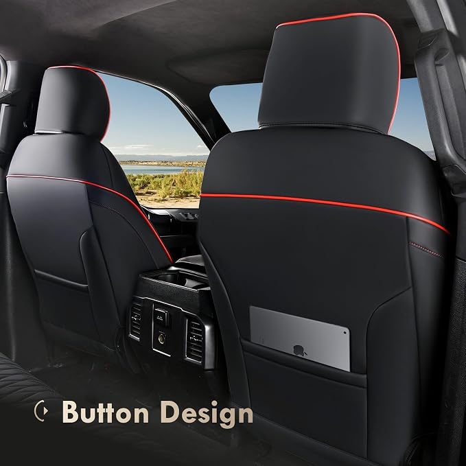 Coverado Leather Car Seat Cover, Custom Fit for Ford F150 Seat Covers, Ford F150 Truck Seat Covers Waterproof Fit for 2015-2026 F150 & 2017-2026 F250 F350 F450 Redline - Front Pair