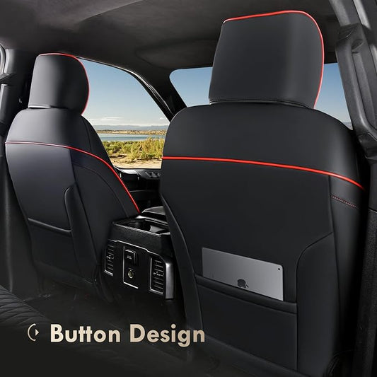 Coverado Leather Car Seat Cover, Custom Fit for Ford F150 Seat Covers, Ford F150 Truck Seat Covers Waterproof Fit for 2015-2026 F150 & 2017-2026 F250 F350 F450 Redline - Front Pair