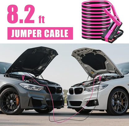 Car Roadside Emergency Kit, Vehicle Truck Safety Emergency Road Side Assistance Kits with Jumper Cables, Pink