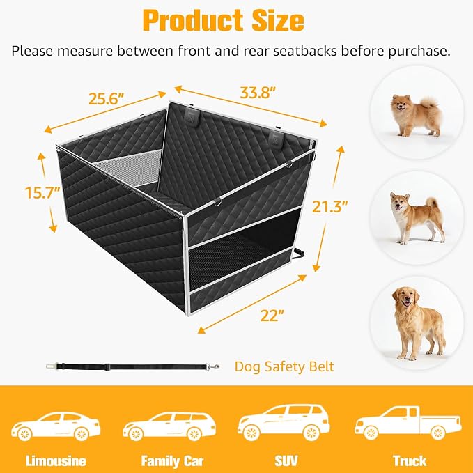 PETICON Dog Car Seat for Large/Medium Dogs, One-Piece Hard Bottom Back Seat Extender with 2 Mesh Windows, Waterproof Pet Carseat with Storage Pocket, Dog Hammock for Cars, SUVs and Trucks