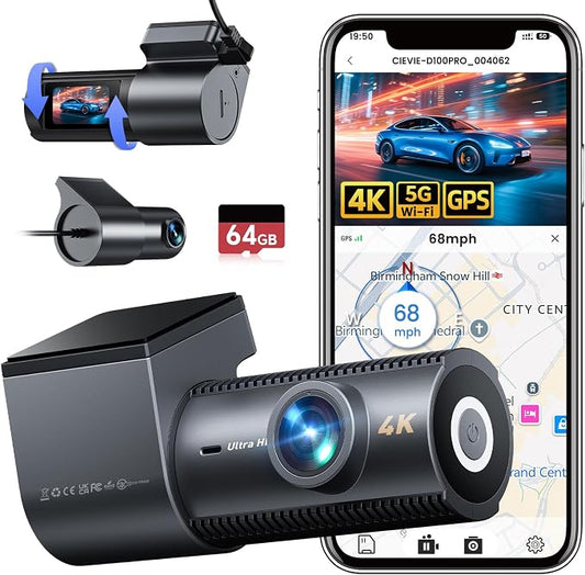 4K Dash Cam Front and Rear, 5G WiFi & GPS & 64GB Card, 1.5" IPS Display Dash Camera for Cars, 4K+1080P Dual Car Dashcam with 24H Parking Mode, Night Vision, G-Sensor, Loop Recording, WDR, 170° Angle