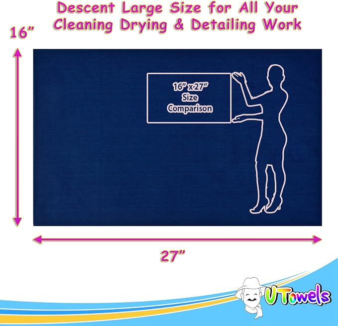 Cleaning Washcloth Towels - Large 27" x 16" Microfiber Rags - Highly Absorbent, Lint Free Streak Free for House, Kitchen, Car, Window Detailing Reusable Shop Towels (6-Pack, Navy Blue)