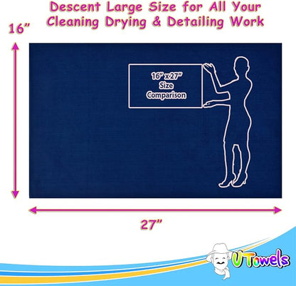 Cleaning Washcloth Towels - Large 27" x 16" Microfiber Rags - Highly Absorbent, Lint Free Streak Free for House, Kitchen, Car, Window Detailing Reusable Shop Towels (6-Pack, Navy Blue)