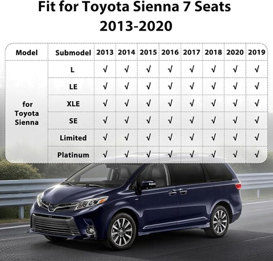 Floor Mats for Toyota Sienna 2013-2020, All Weather TPE Floor Liners Custom Fit Sienna Heavy Duty Car Accessories mat Set, Front & 2nd Row & 3rd Mat Odorless Anti Slip