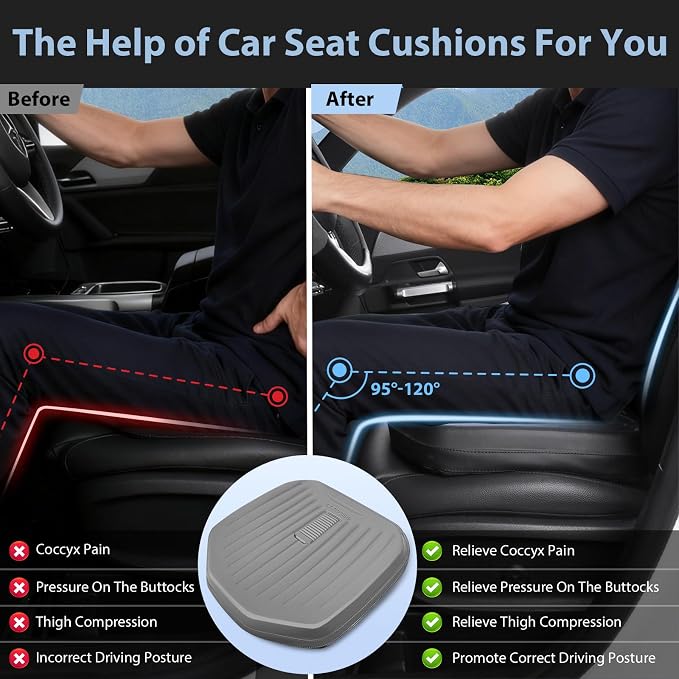 CAR PASS Premium Leather Car Seat Cushion, Comfort Memory Foam Driver Seat Cushion for Long Driving, Waterproof Non-Slip Seat Cushions for Cars, Truck, SUV, Office Chairs, Stadium, Gray ﻿