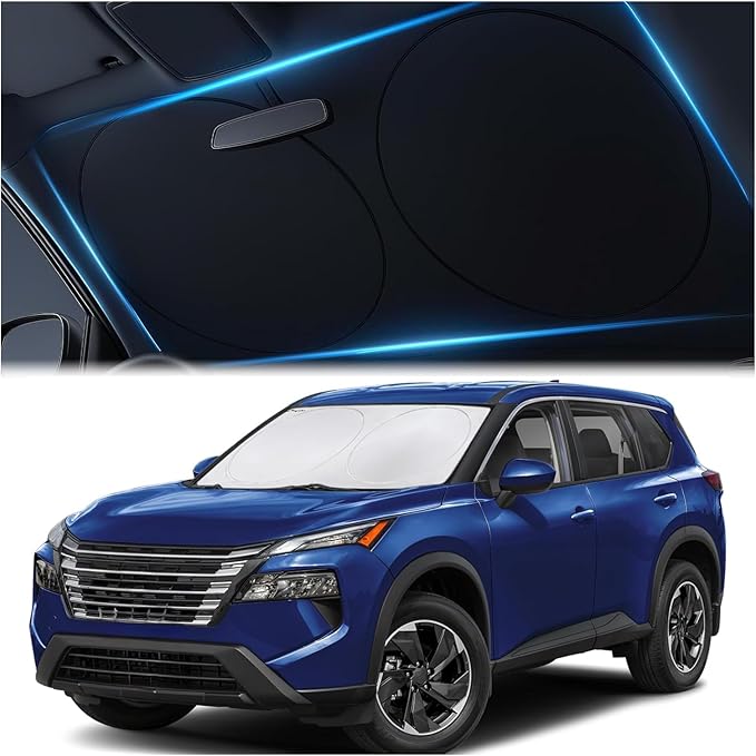 Magnelex Car Windshield Sunshade – Double-Layer Design for 2X Heat Blocking, Blocks UV Rays, Foldable Sun Shade for Cars, Trucks & SUVs, Keeps Interior Cooler, Medium (59 x 31 in)