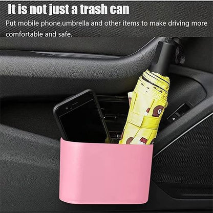 Car Trash Can, Mini Trunk Push Hanging Portable Car Bin with 2 roll Disposable Trash Bag for Vehicle Home, Office. (Car Trash can Pink)