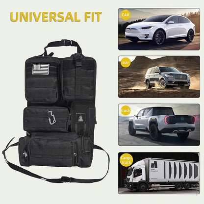Tactical Car Seat Back Organizer,Tactical Molle Seat Back Organizer with 6 Detachable Molle Pouch,Universal Fits for Car Truck Jeep Vehicle Black