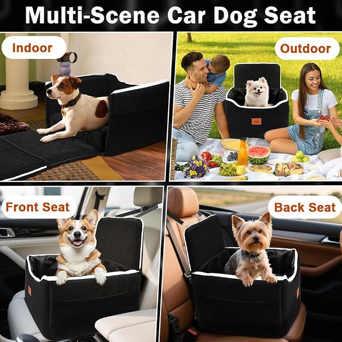 SZEE Dog Car Seat for Small/Medium Sized Dogs up to 35 lbs, Dog Booster Car Seat with Detachable Protective Leather Cover, Save Cleaning Effort, Reclinable Backrest (Black)