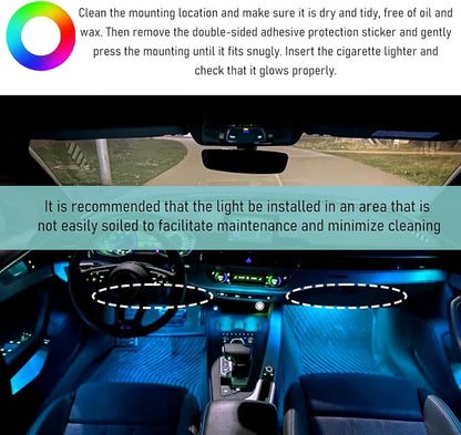 Yourkar Car LED Strip Light, 24 LED Interior Under Dash Atmosphere Lights with Cigarette Lighter, Vehicle Decor Lamp Ambient Night Light Strip Lighting, Universal Car Accessories (Ice Blue)