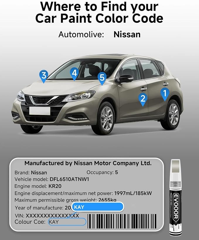 Touch Up Paint Compatible with Nissan Exact Match 2 in 1 Touch up Paint for Chips and Nicks Repair (Champagne Silver Metallic(KAY))