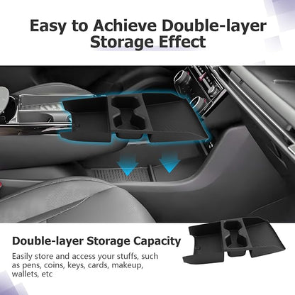LUWU 2025 Tucson Lower Console Organizer for 2025 Hyundai Tucson Accessories Under Armrest Organizer Insert Tray w/Cup Holder Insert Organizer Drink Holder(NOT for Manual/Automatic Version)