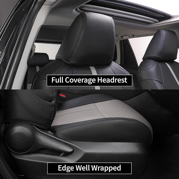 EKR Rav4 Seat Covers Custom Fit for Toyota Rav4(Gasoline) 2019 2020 2021 2022 2023 2024 2025 LE/XLE/XLE Premium/Limited,Leather Car Seat Cover Full Set for SUV,Faux Leather(Black+Light Gray-1)