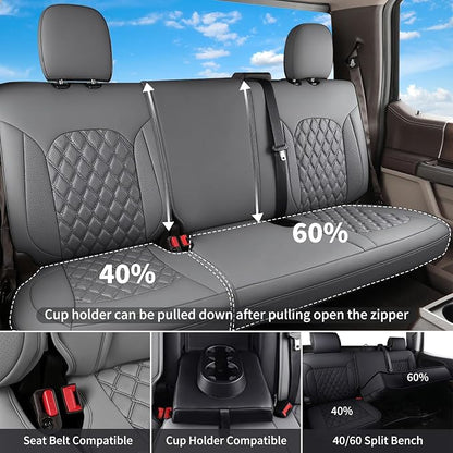 Huidasource Ford Gray Seat Covers, Car Seat Cushion Cover Fit for 2015-2025 Ford F150 SuperCrew & 2017-2025 F250 F350 F450 Super Duty Crew Cab XL XLT Lariat King Ranch Platinum (Full Set/Gray)